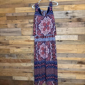 Relativity Dress Woman’s NWT Size L Boho Sleeveless Maxi Dress Red Blue White
